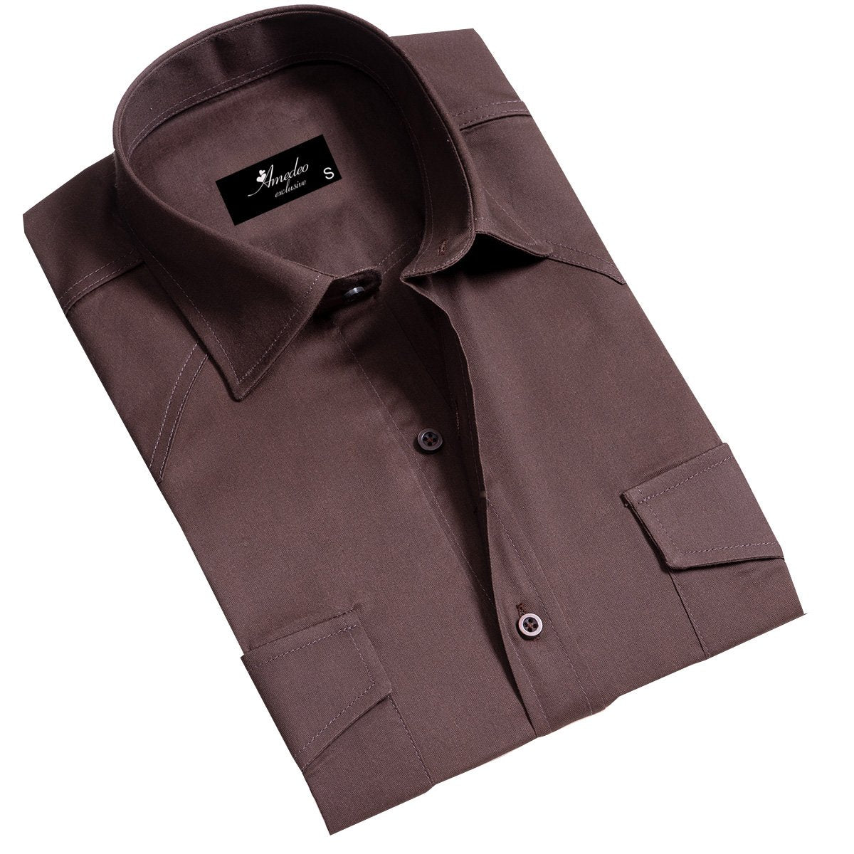 Dark Brown Mens Slim Fit Designer Dress Shirt - tailored Cotton Shirts