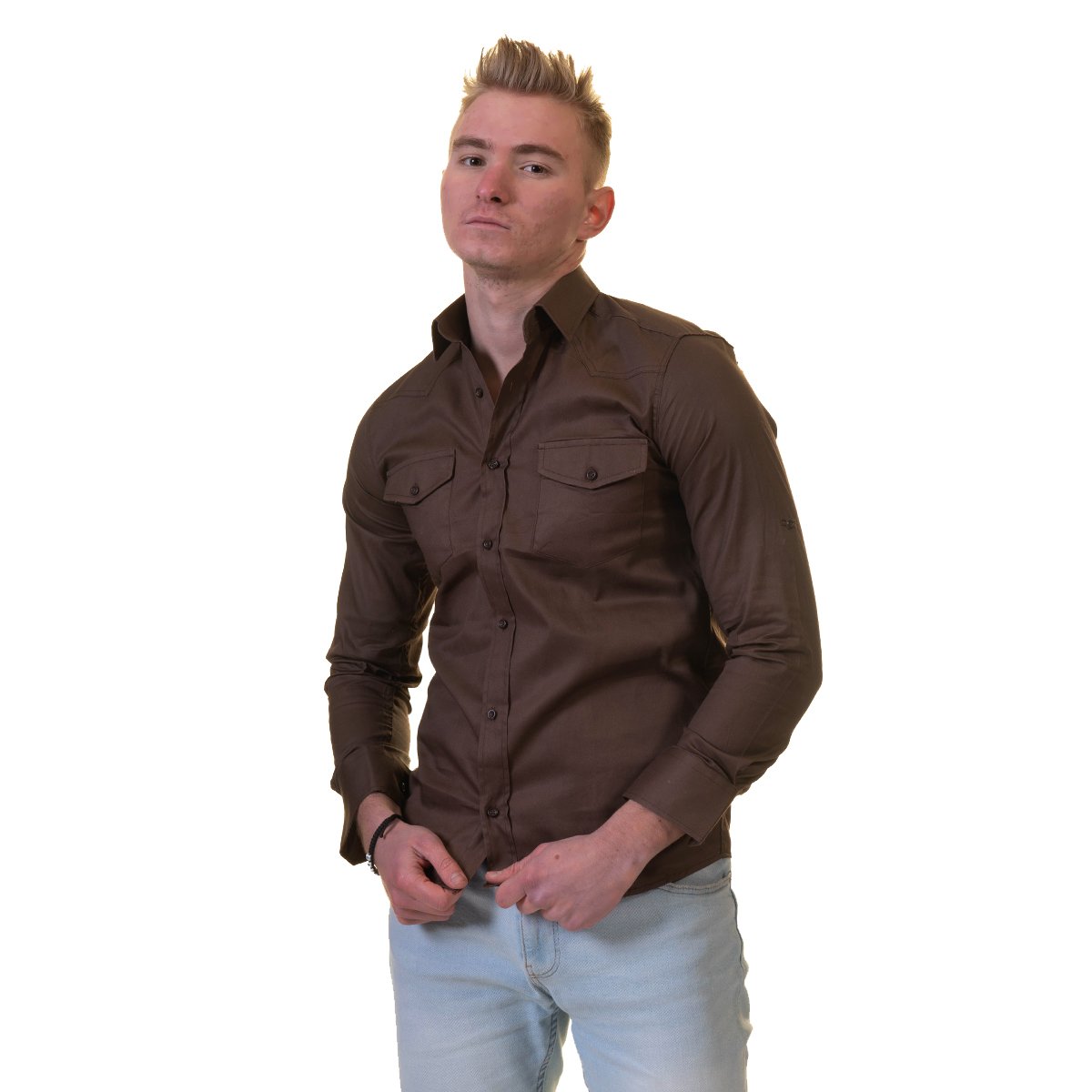 Dark Brown Mens Slim Fit Designer Dress Shirt - tailored Cotton Shirts