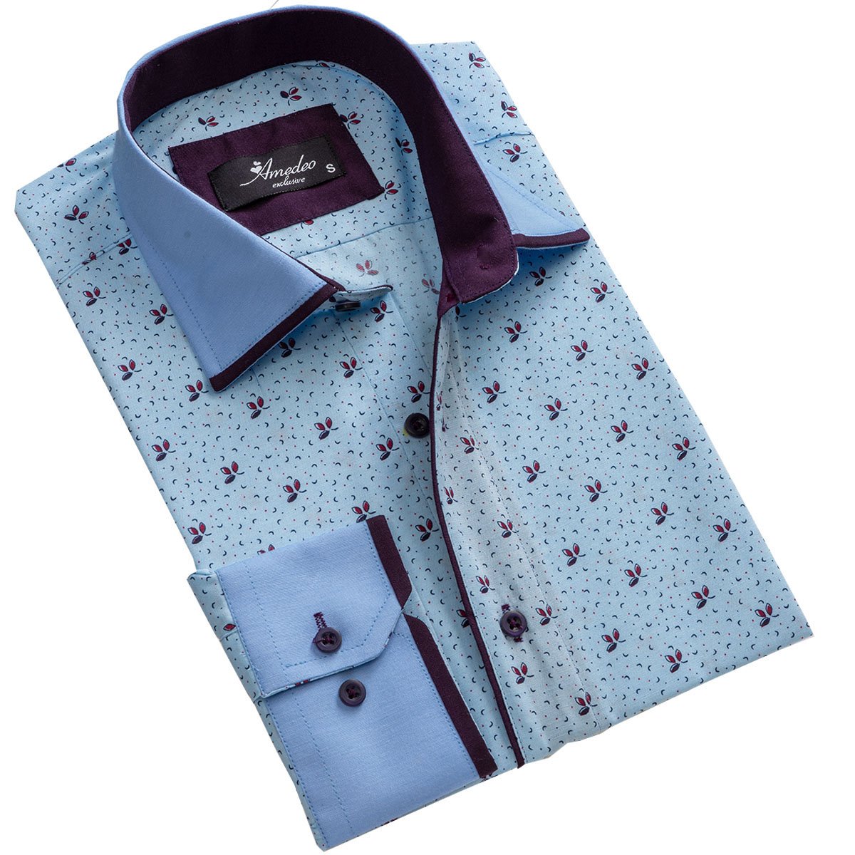 Light Blue & Purple Mens Slim Fit Designer Dress Shirt - tailored