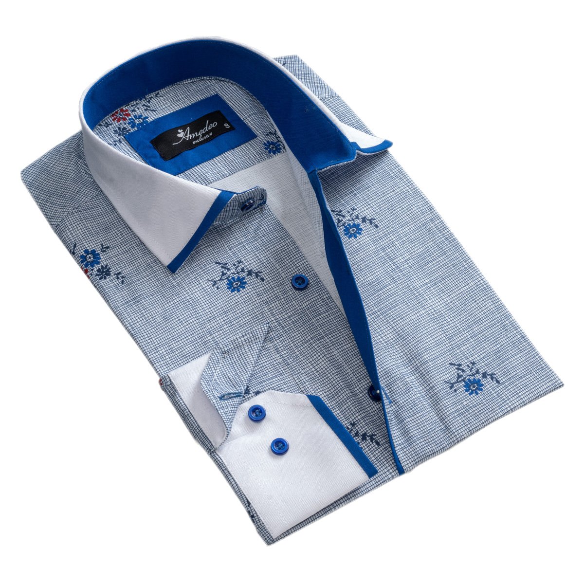 Light Sky Blue Floral Mens Slim Fit Designer Dress Shirt - tailored