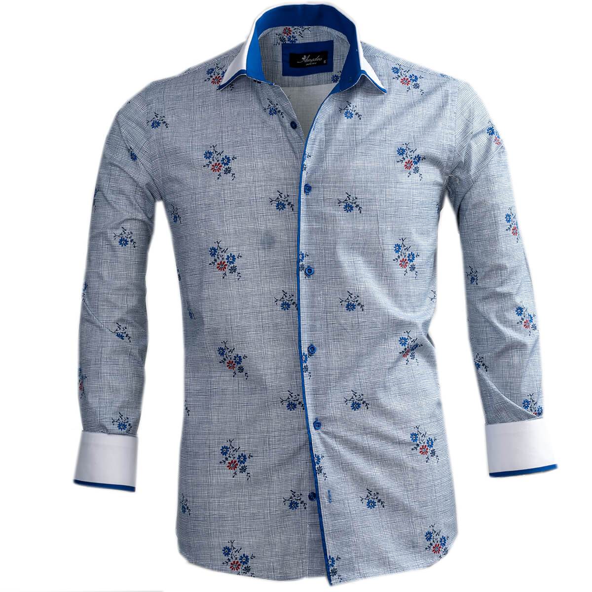 Light Sky Blue Floral Mens Slim Fit Designer Dress Shirt - tailored