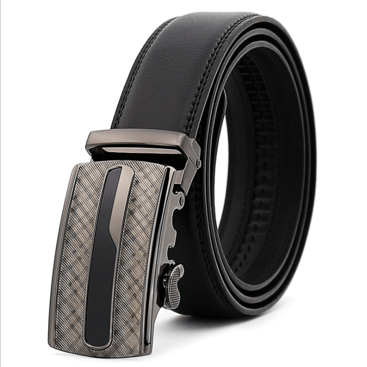 Black Belt Checkered Buckle Mens Adjustable Ratchet Slide Buckle Belt