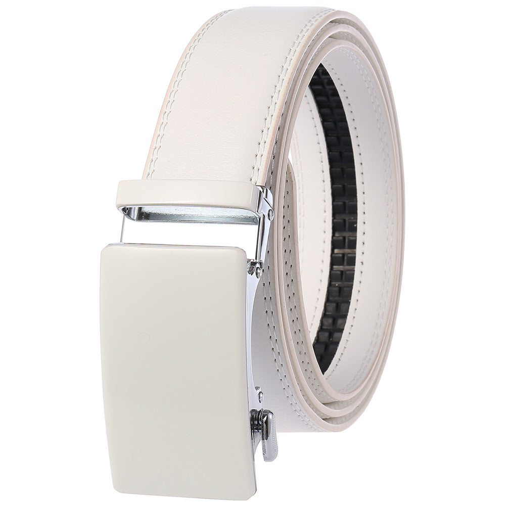 Men's White Belt Grey Buckle Mens Adjustable Ratchet Slide Buckle Belt