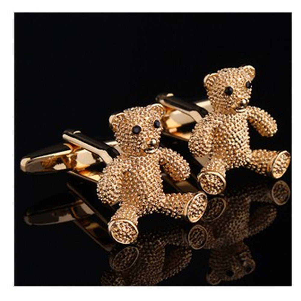 Mens Stainless Steel Gold Bears Cufflinks for Shirt with Box - Hand