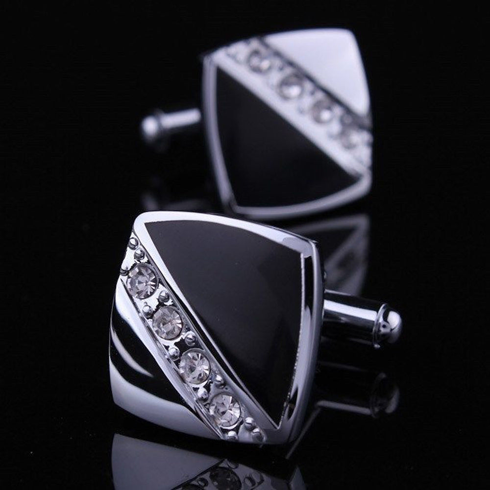 Mens Stainless Steel Square Cubic Zirconia Cufflinks for Shirt with