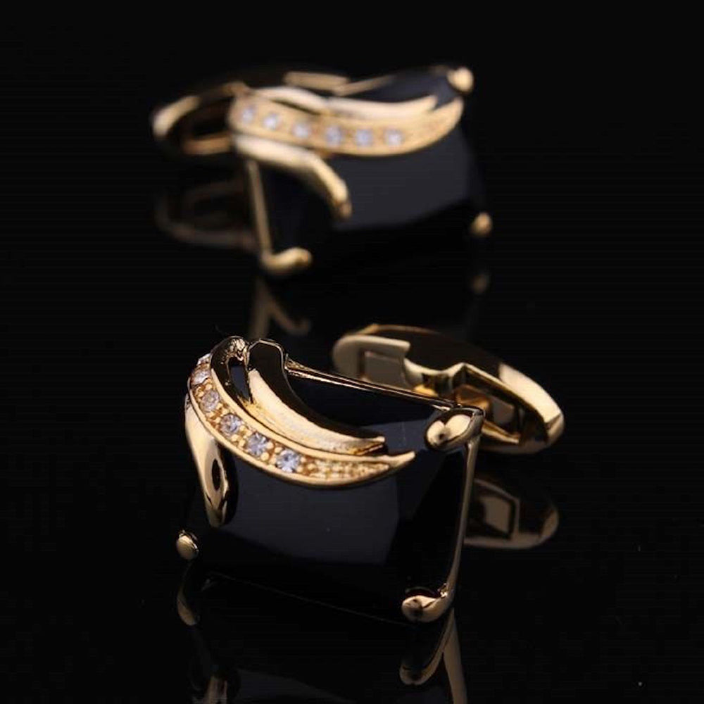 Gold & Black Mens Stainless Steel Square Cufflinks for Shirt with Box