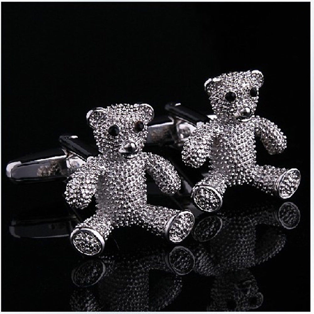 Silver Mens Stainless Steel Bears Cufflinks for Shirt with Box - Hand