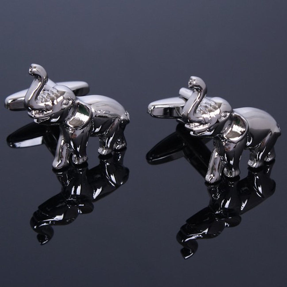 Silver Mens Stainless Steel Elephants Cufflinks for Shirt with Box -