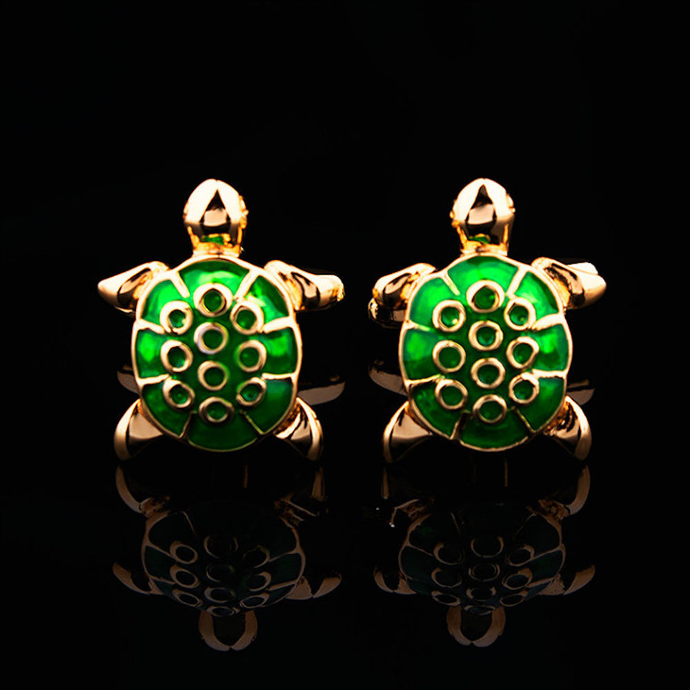 Green & Gold  Mens Stainless Steel Turtles Cufflinks for Shirt with