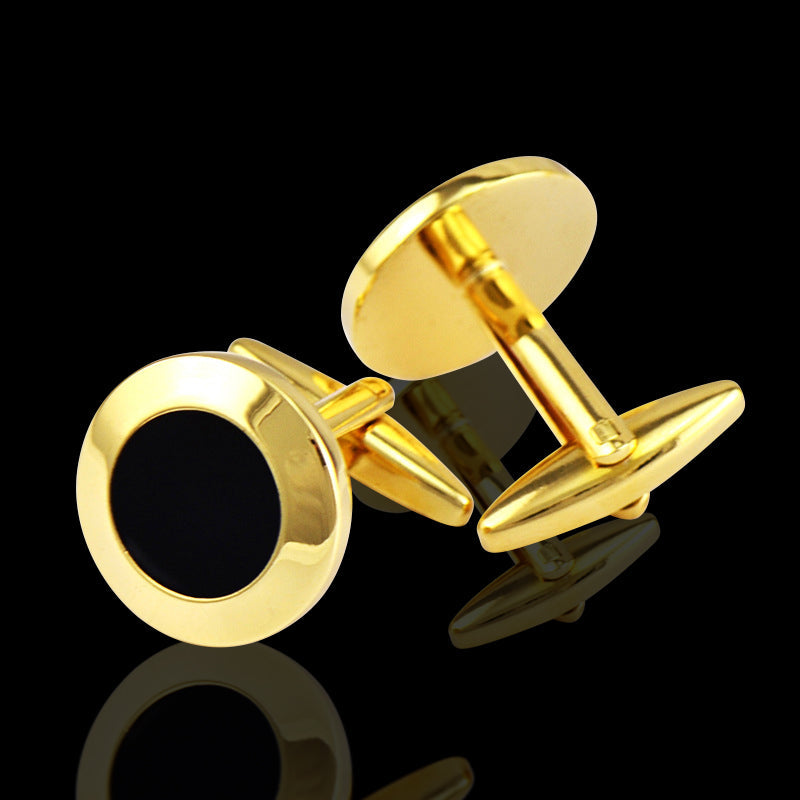 Gold black Mens Stainless Steel Circles Cufflinks for Shirt with Box -