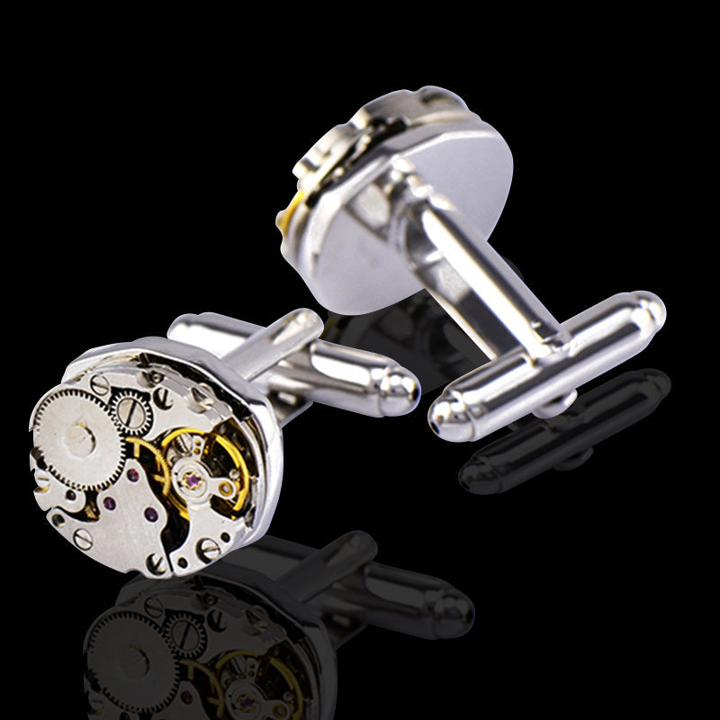 Silver Mens Stainless Steel Functioning Movement Cufflinks for Shirt