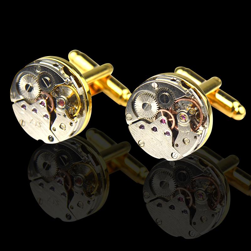 Silver & Gold Mens Stainless Steel Functioning Movement Cufflinks for