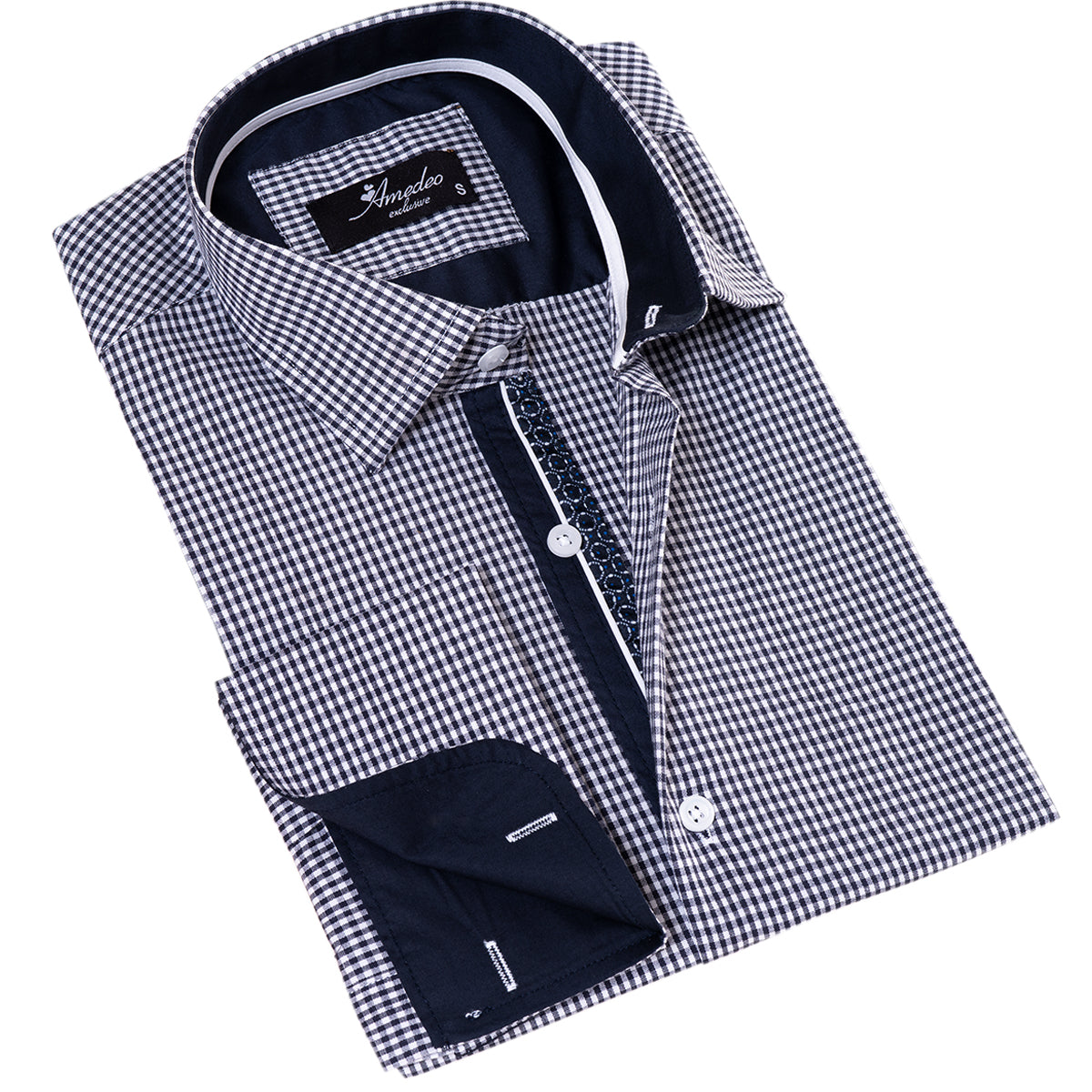 Black Checkered Mens Slim Fit Designer Dress Shirt