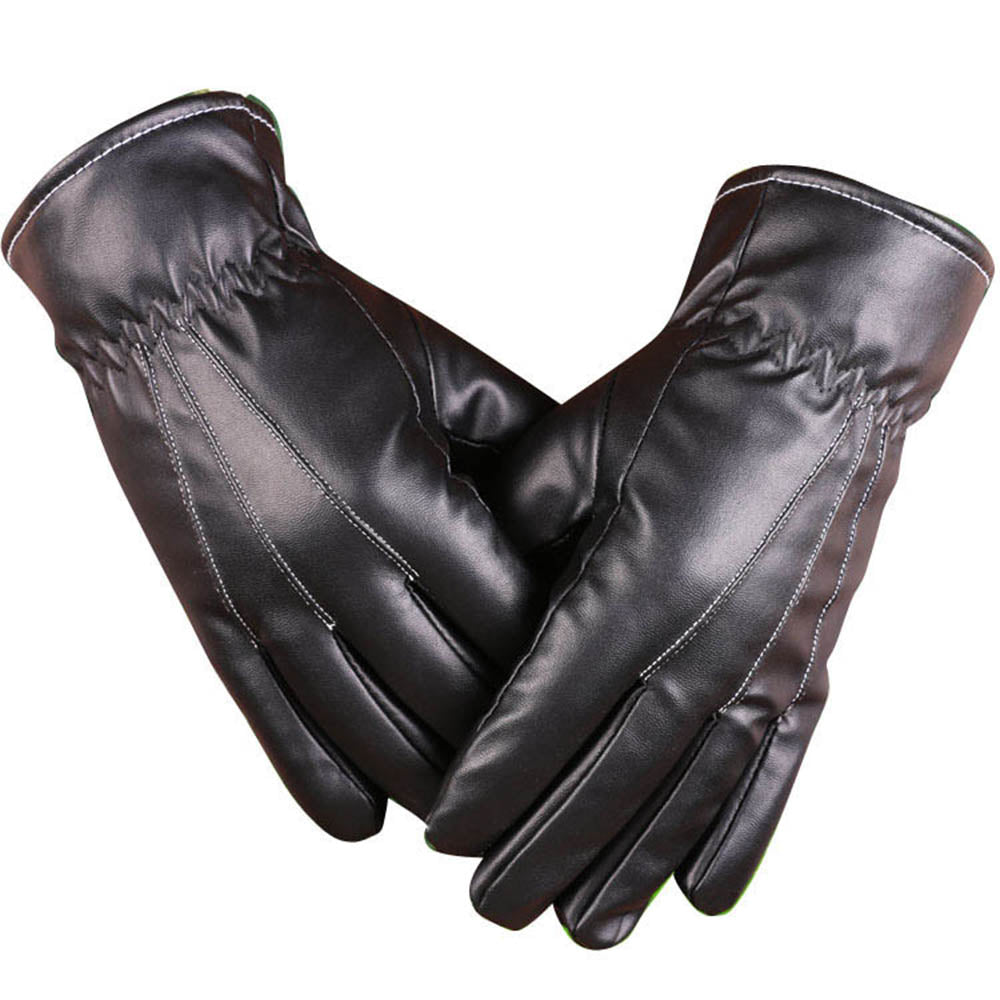 Full Finger Black Mens Leather Gloves for Winters -Touchscreen warm