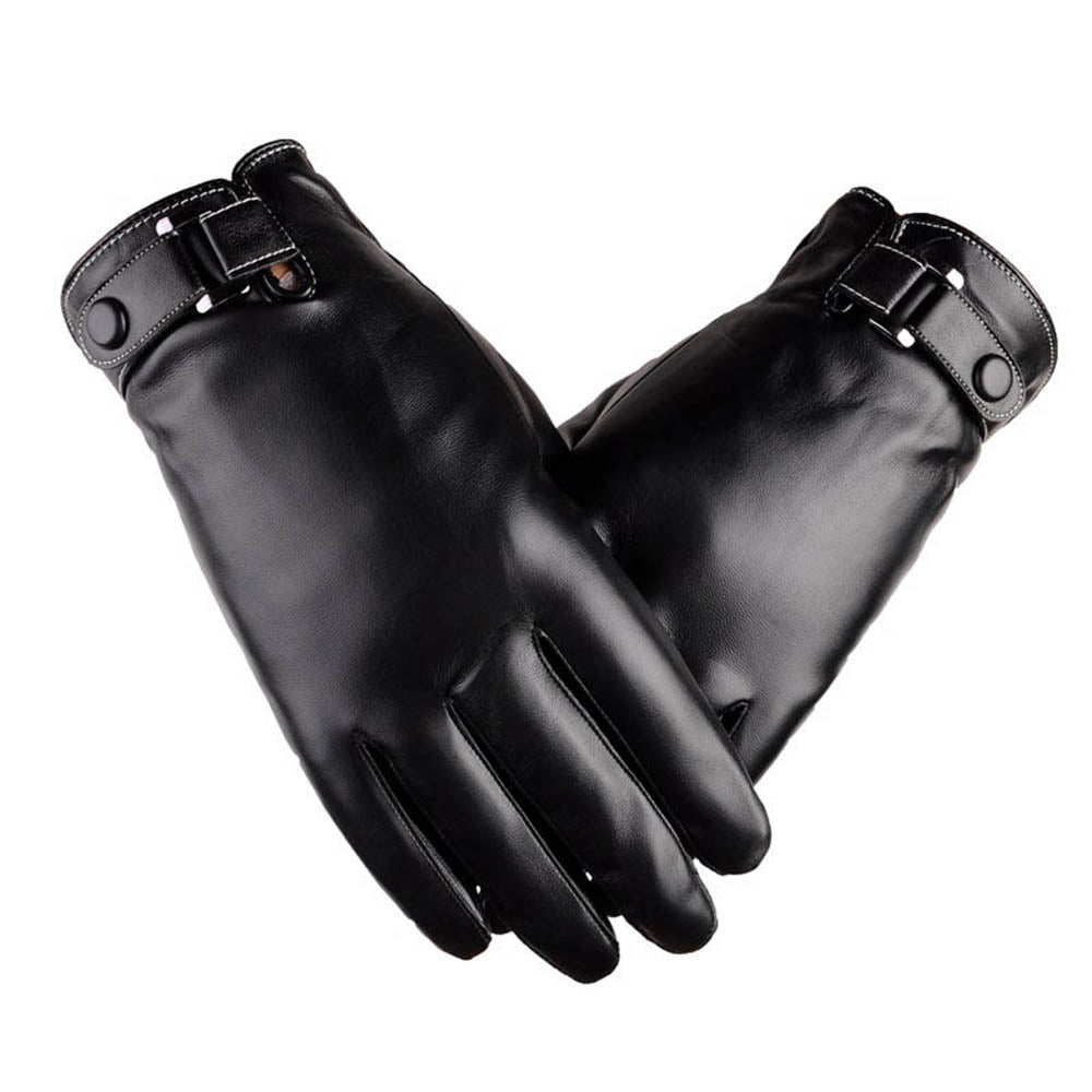 Mens Black PU Leather Gloves for Winters -Touchscreen warm gloves -