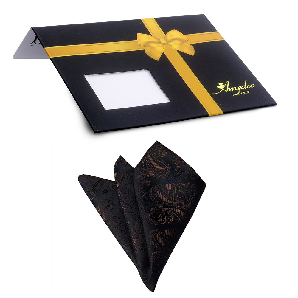 Gold Black Paisley Mens Pocket Square - Premium Silk Handkerchiefs for