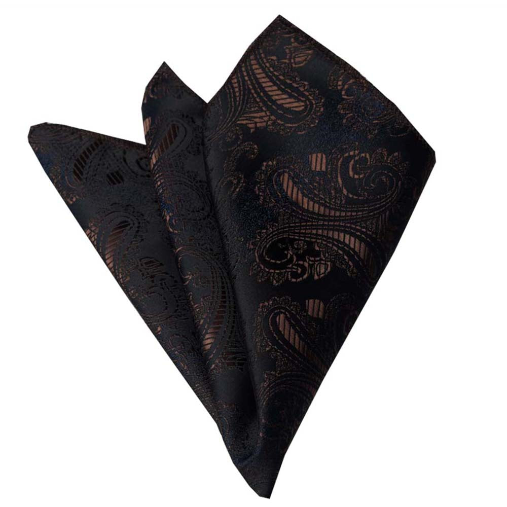 Gold Black Paisley Mens Pocket Square - Premium Silk Handkerchiefs for