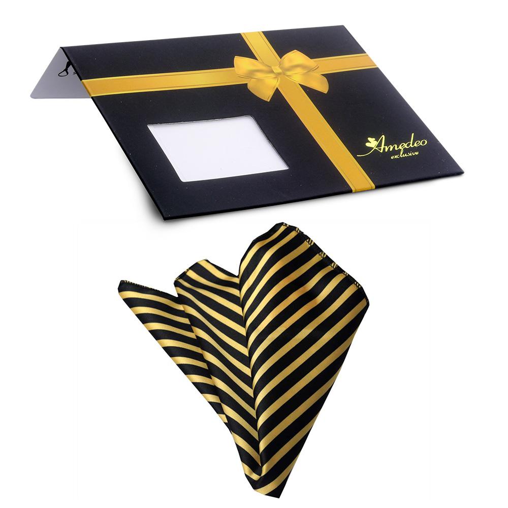 Black Yellow Stripes Mens Pocket Square - Premium Silk Handkerchiefs