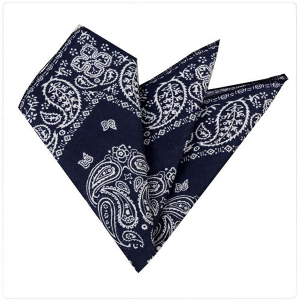 Men's Navy Blue White Paisley Pocket Square Hanky Handkerchief