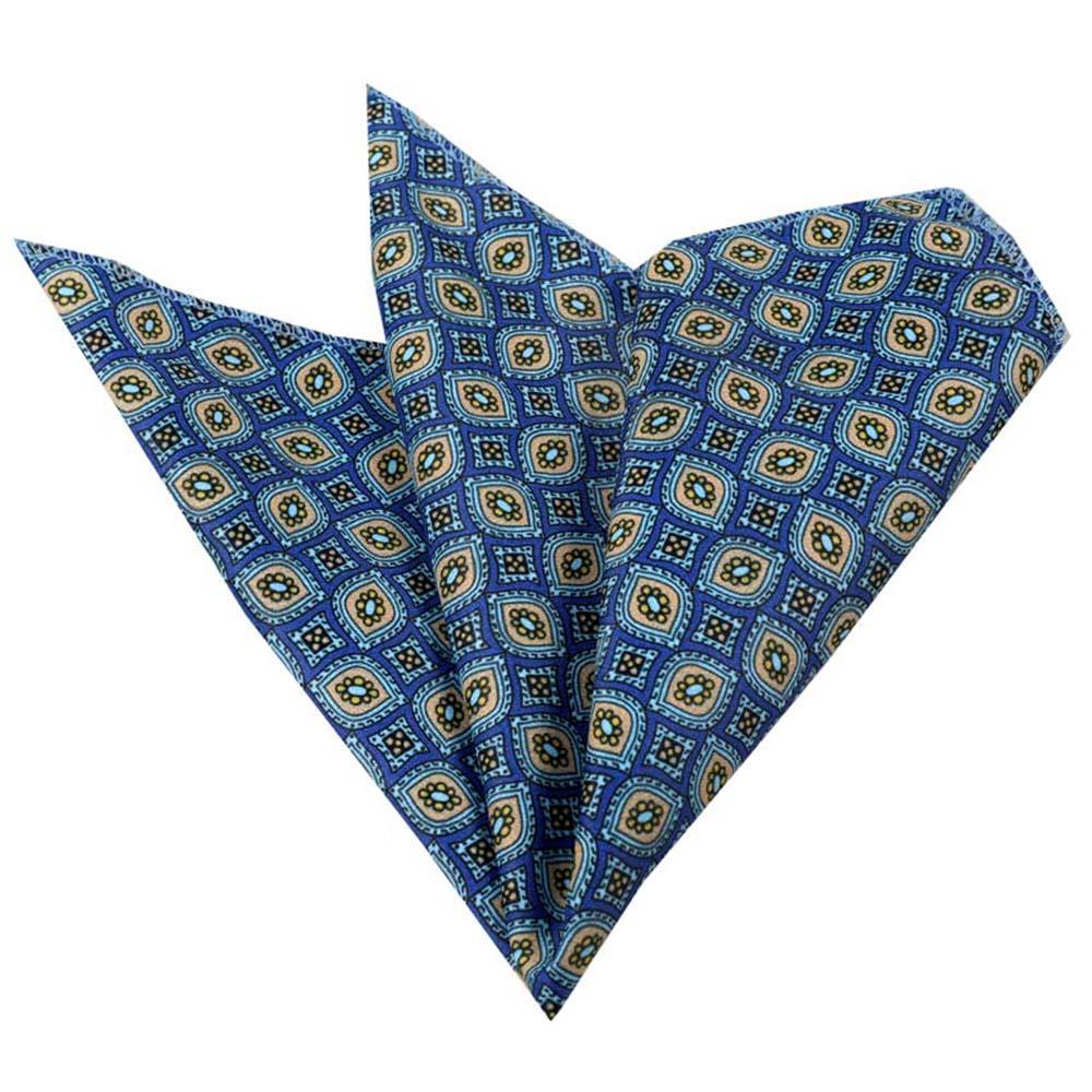 Blue with Circles Mens Pocket Square - Premium Silk Handkerchiefs for