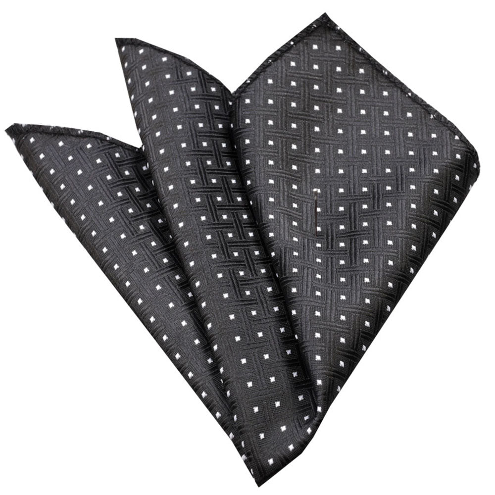 Men's Black Check with White Dots Pocket Square Hanky Handkerchief