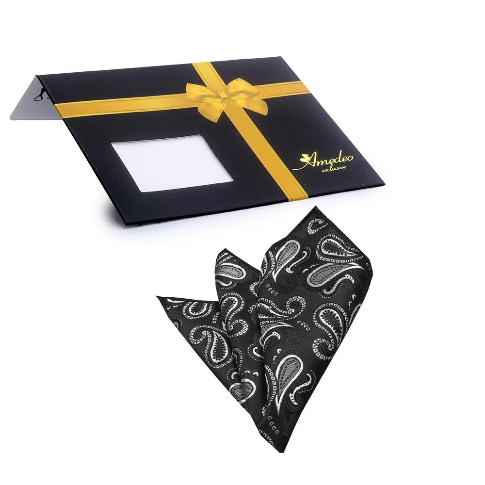 Black Grey Paisley Mens Pocket Square - Premium Silk Handkerchiefs for