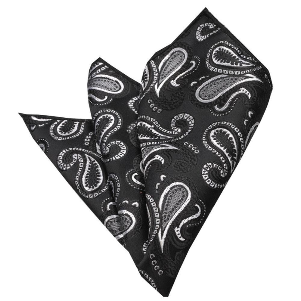 Black Grey Paisley Mens Pocket Square - Premium Silk Handkerchiefs for