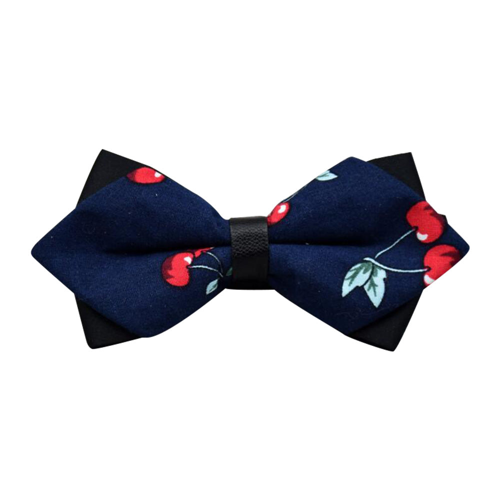 Men's Navy Blue Red Cherries 100% Cotton Pre-Tied Bow Tie