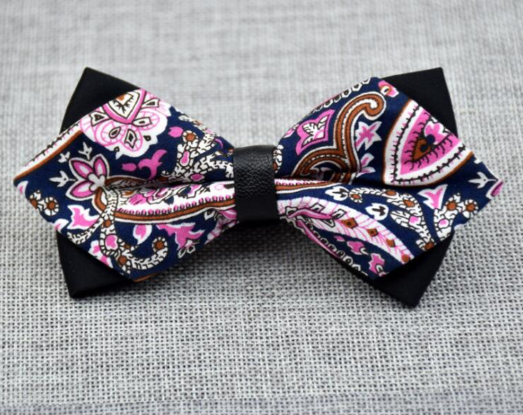 Men's Black Pink Floral 100% Cotton Pre-Tied Bow Tie