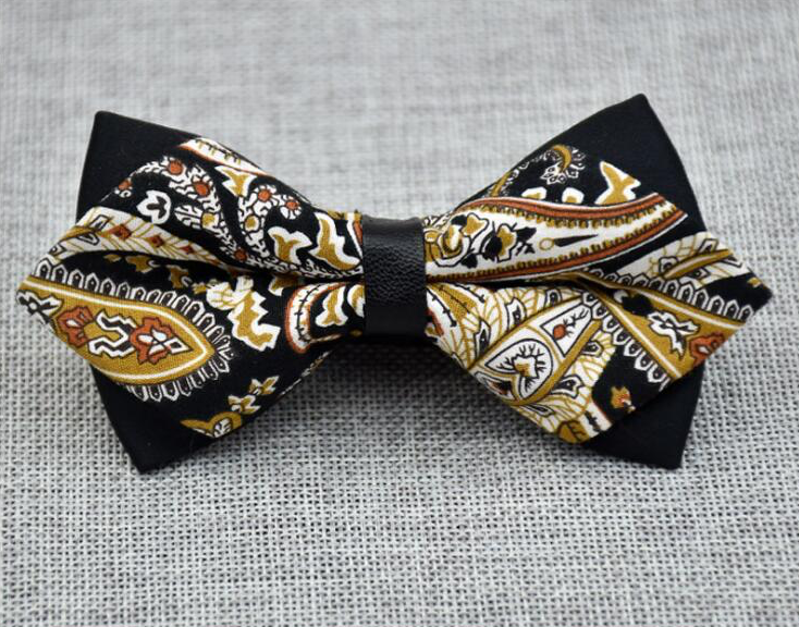 Men's Black Gold Floral 100% Cotton Pre-Tied Bow Tie