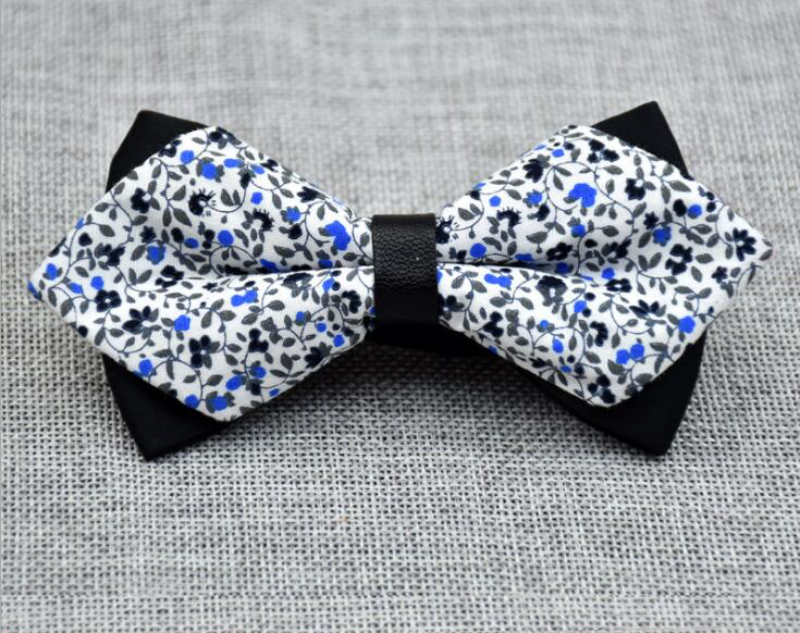 Men's White Blue Floral 100% Cotton Pre Tied Bow Tie