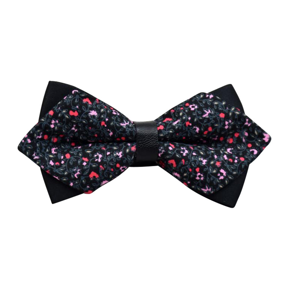 Men's Black Grey Floral 100% Cotton Pre-Tied Bow Tie