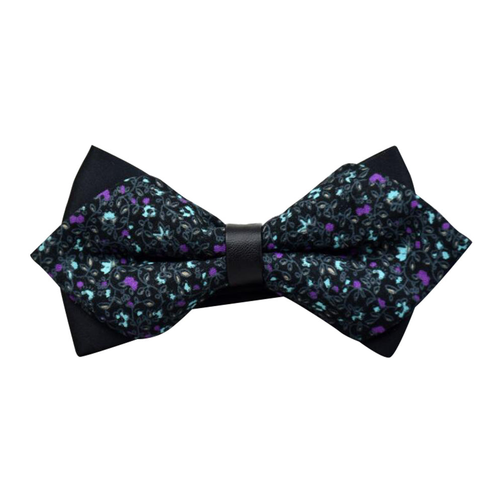 Men's Green Purple Floral 100% Cotton Pre-Tied Bow Tie