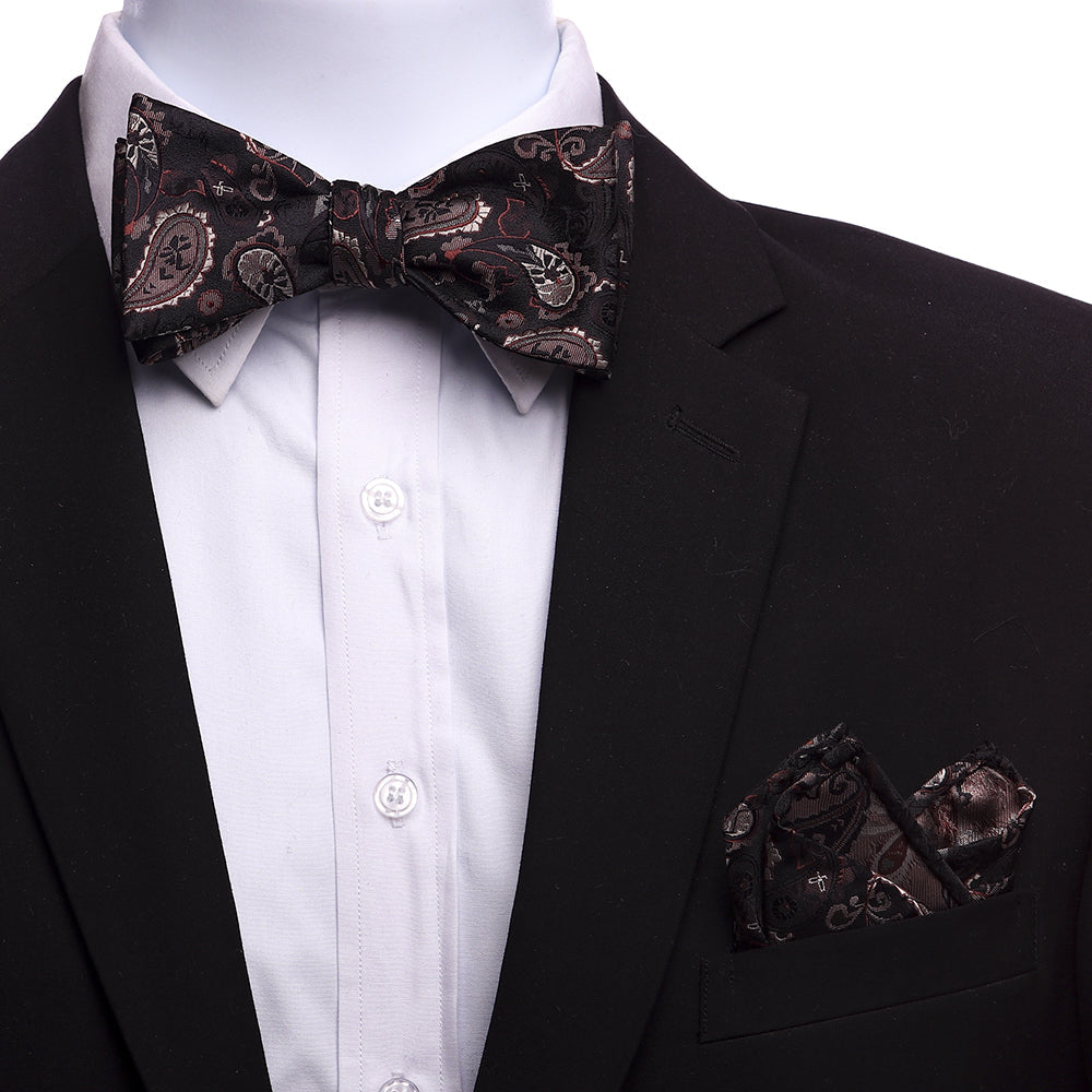 Men's Brown Self Bow Tie with Handkerchief