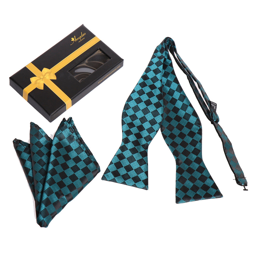 Men's Turquoise & Black Self Bow Tie