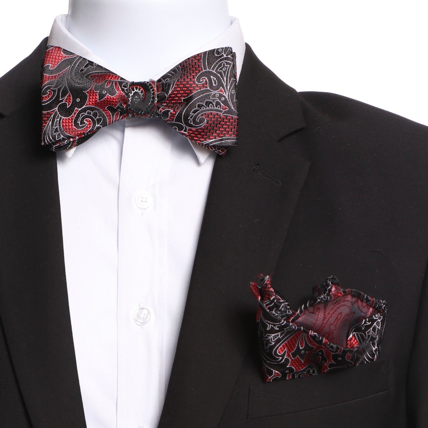 Men's Black And Red Silk Self Bow Tie