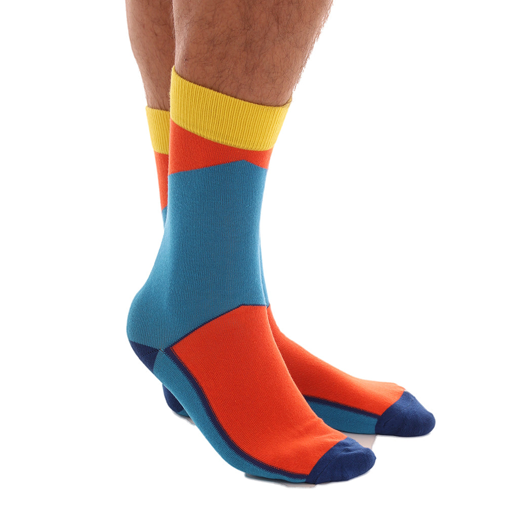 Yellow Orange Blue Men's Dress Socks - Premium Cotton formal socks