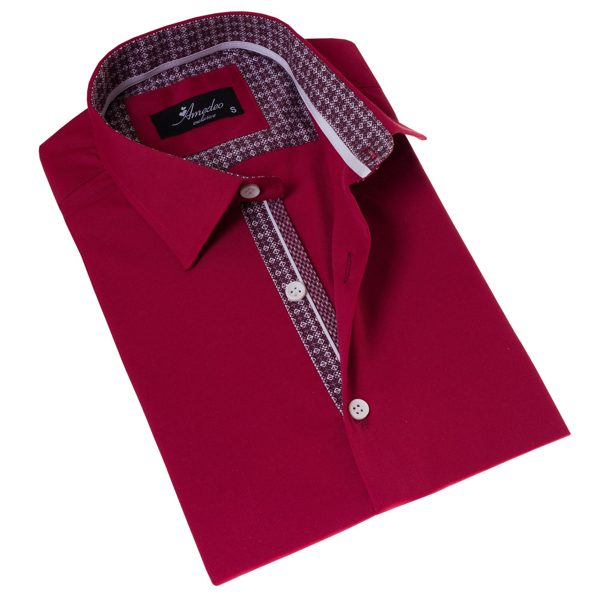 Red with Burgandy interior Paisley  Short Sleeve Button up Shirts -