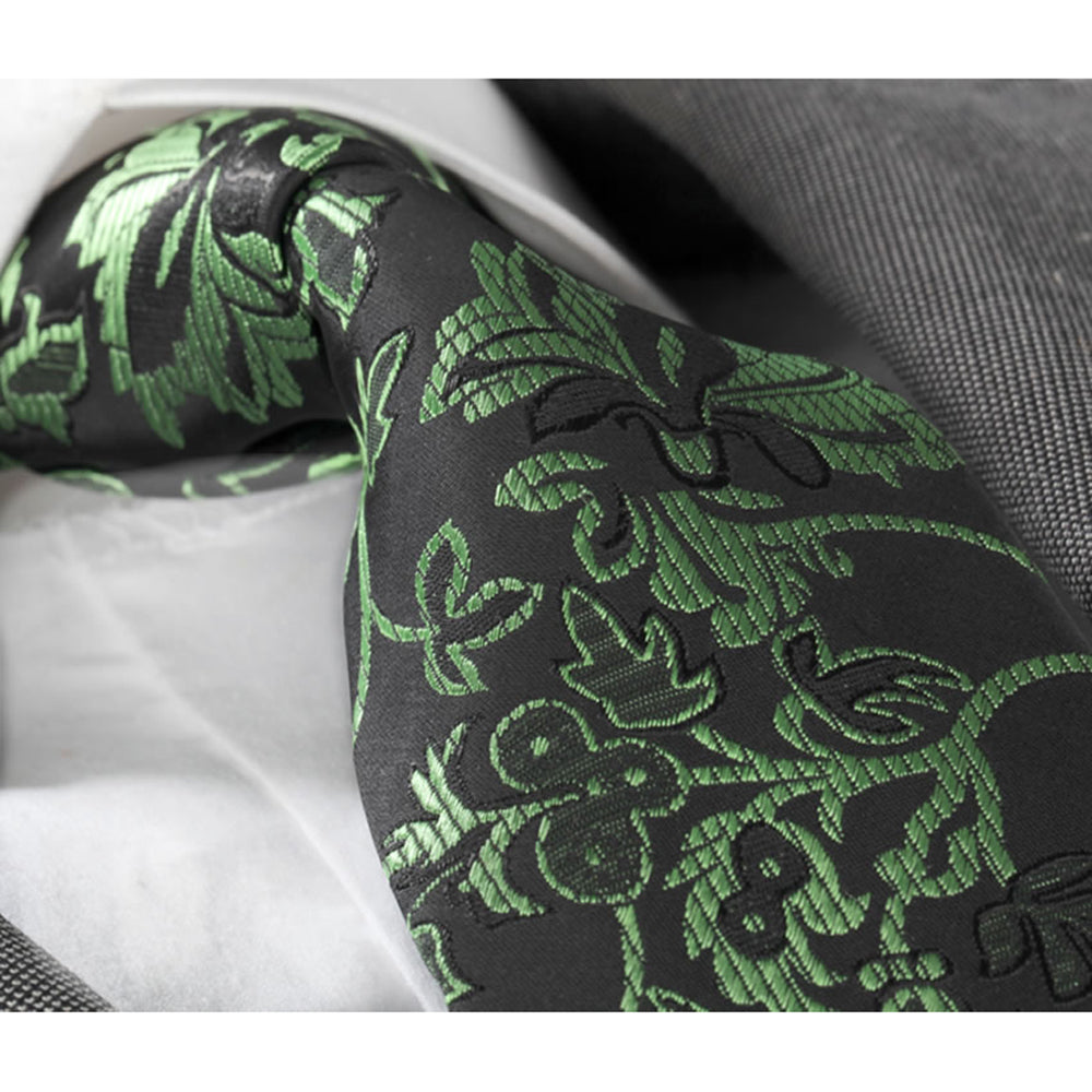 Men's jacquard Green Black Floral Premium Neck Tie With Gift Box