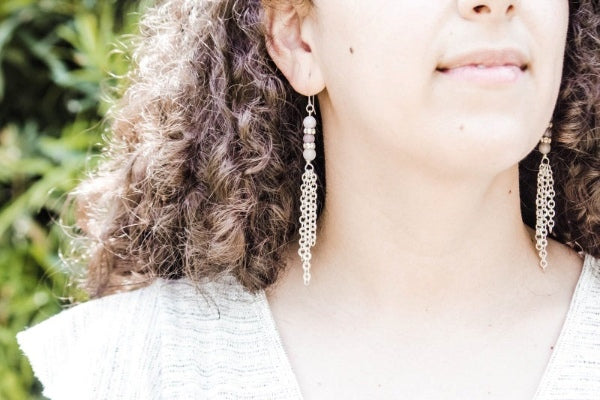 Amethyst Jade and Clear Glass Chain Maille Earrings