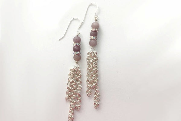 Amethyst Jade and Clear Glass Chain Maille Earrings