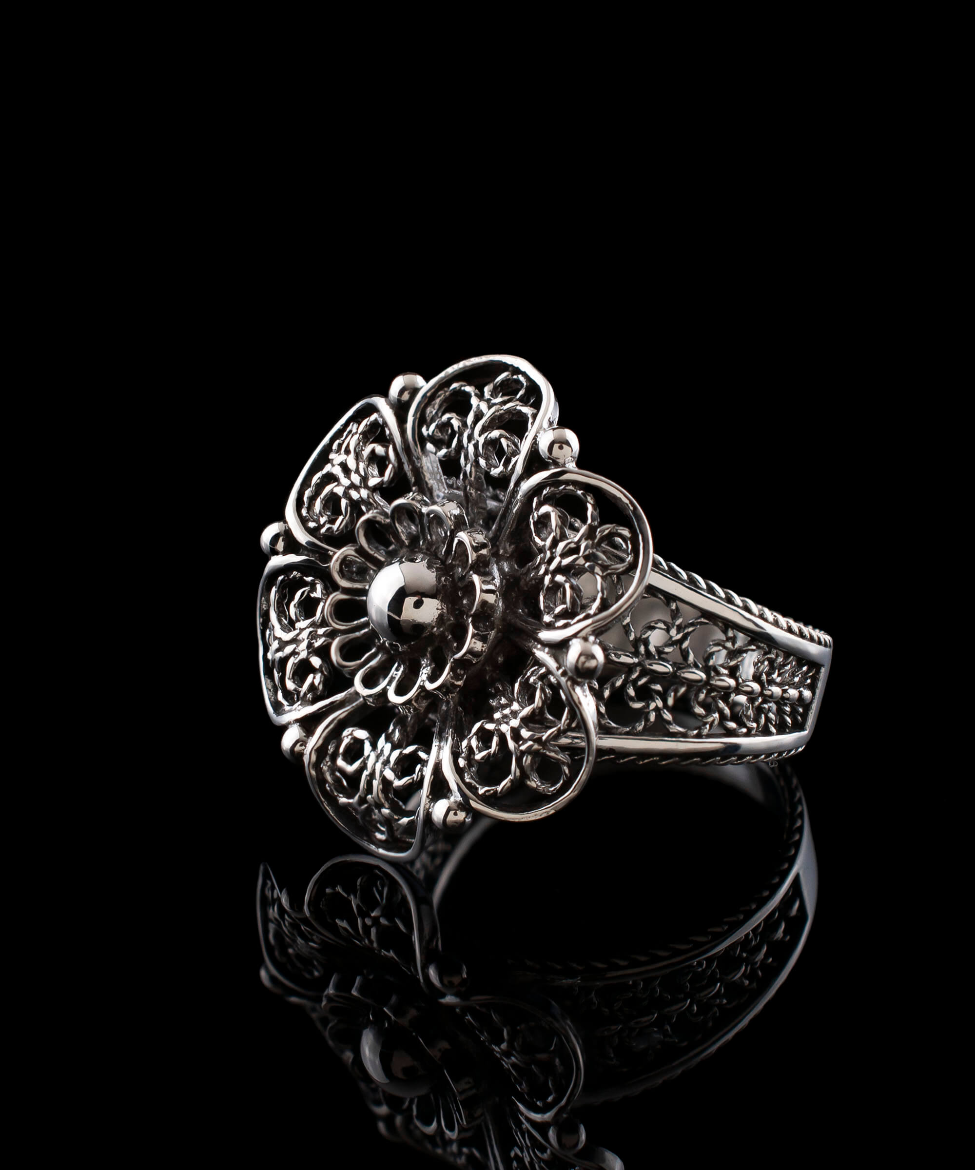 Daisy Flower Filigree Art Women Sterling Silver Statement Ring