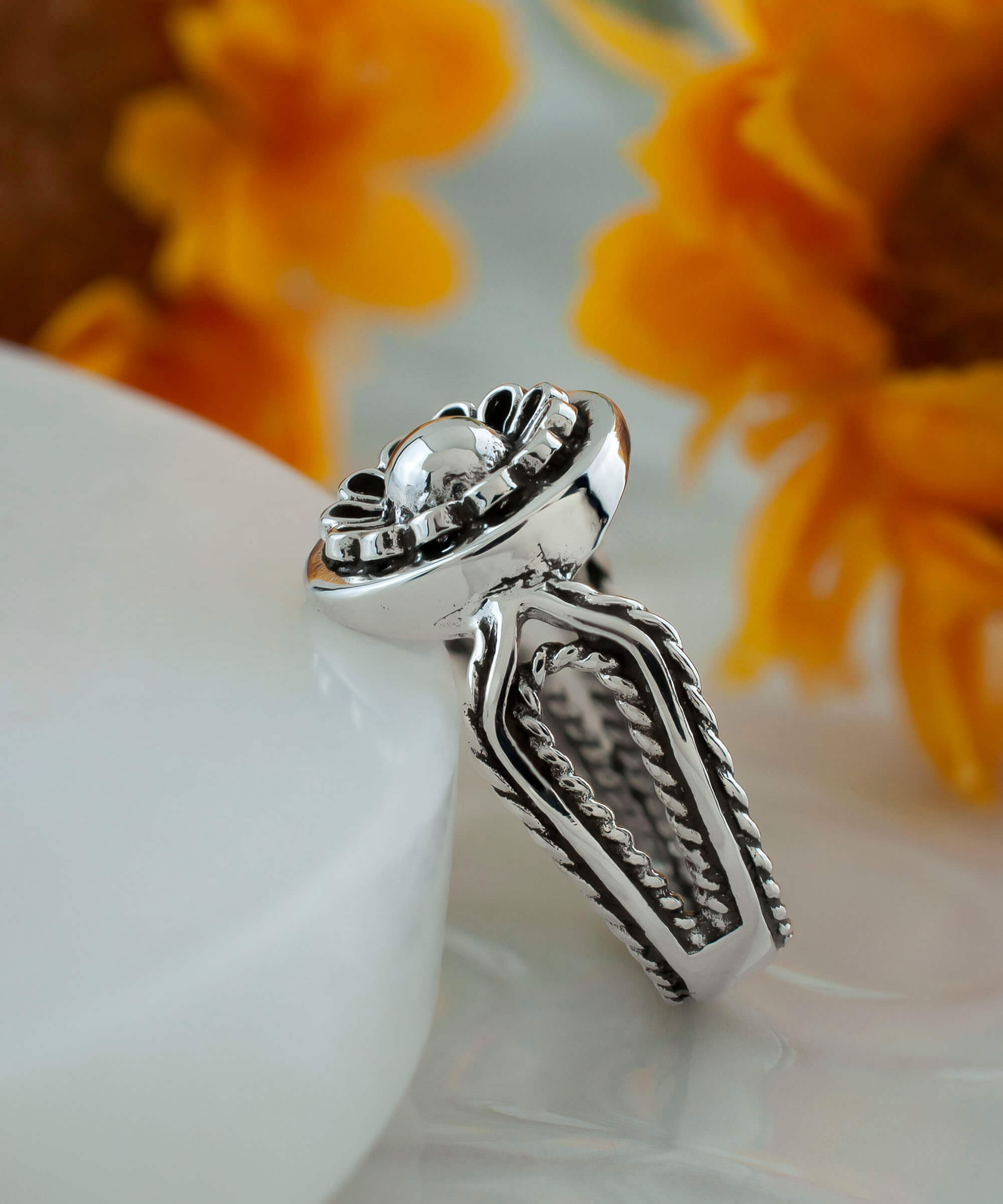 Sterling Silver Filigree Art Women Lace Dainty Cocktail Ring