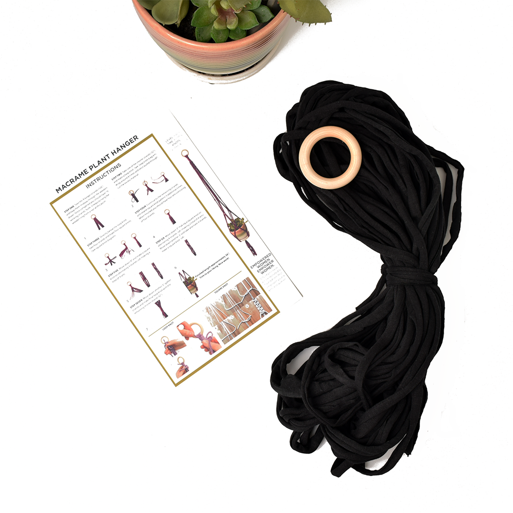 Black Eco DIY Macrame Plant Hanger Kit