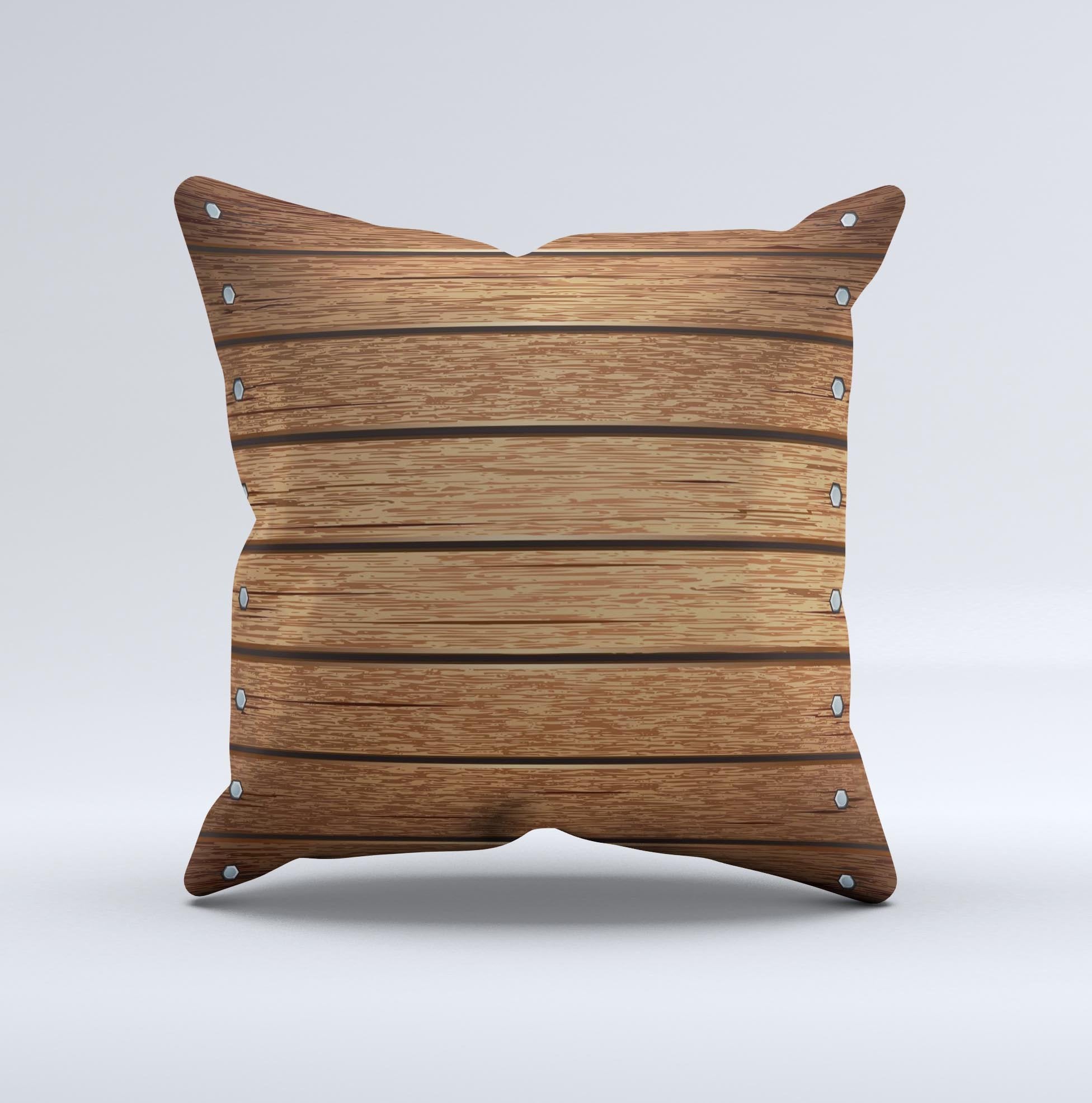 Bolted Wood Planks Ink-Fuzed Decorative Throw Pillow