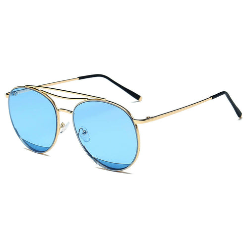 LOWELL | Unisex Round Double Brow Bar Aviator Style Sunglasses