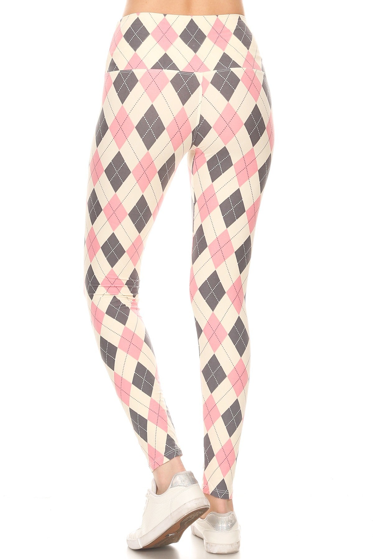 5-inch Long Yoga Style Banded Lined Argyle Printed Knit Legging With