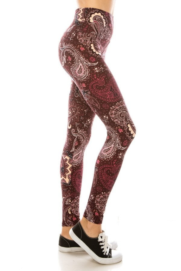 5-inch Long Yoga Style Banded Lined Multi Printed Knit Legging With