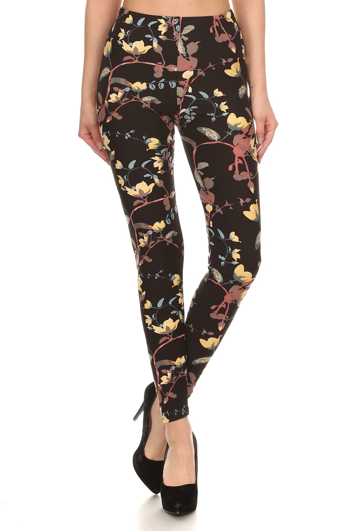 Vine Printed High Waisted Knit Leggings In Skinny Fit With Elastic