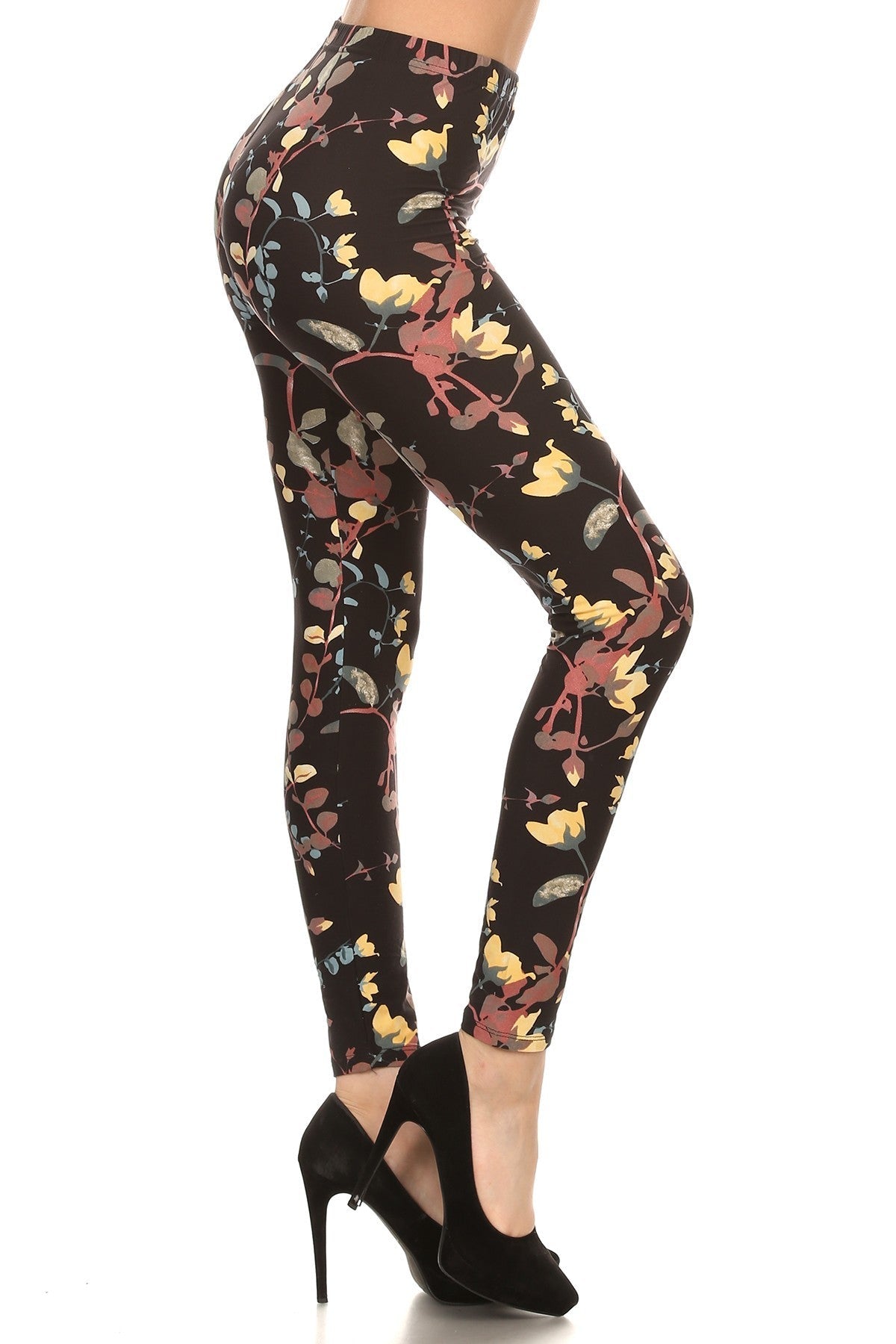 Vine Printed High Waisted Knit Leggings In Skinny Fit With Elastic